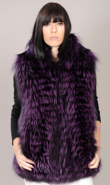 Fox Fur Bomber Jacket in Purple